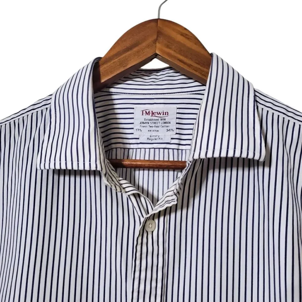 TM Lewin Luxury Regular Fit Two-fold Cotton Shirt 17.5x34 White Striped Oxford